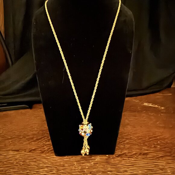 Joan Rivers Collection Gold Tone Egg Pendant Tassel Necklace – Multicolor Crysta - Picture 1 of 3